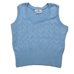 Sweetree Vintage Sweater Vest Blue Sleeveless Knit Chevron Women's Preppy Formal